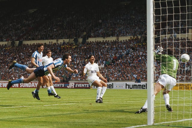 FA Cup magic - Coventry striker Keith Houchen scores his famous diving header in the 1987 final win against Tottenham. Picture: David Cannon/Allsport/Getty Images