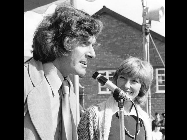 TV presenters Lesley Judd and Peter Purves at HMS Collingwood autumn fair in 1973. The News PP1093