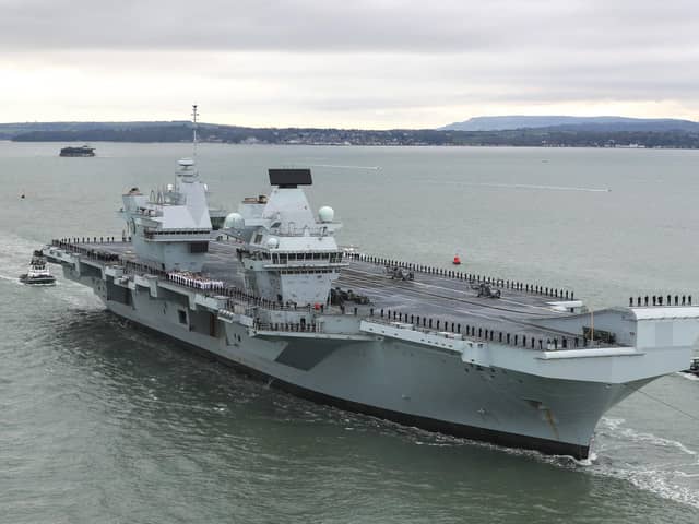 HMS Prince of Wales pictured sailing into Portsmouth for the first time. Photo: Royal Navy