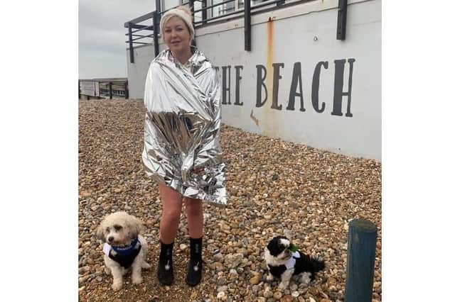Denvilles artist Karina Vaile took a dip in the sea on Boxing Day to raise funds for and awareness of Charcot Marie Tooth disease