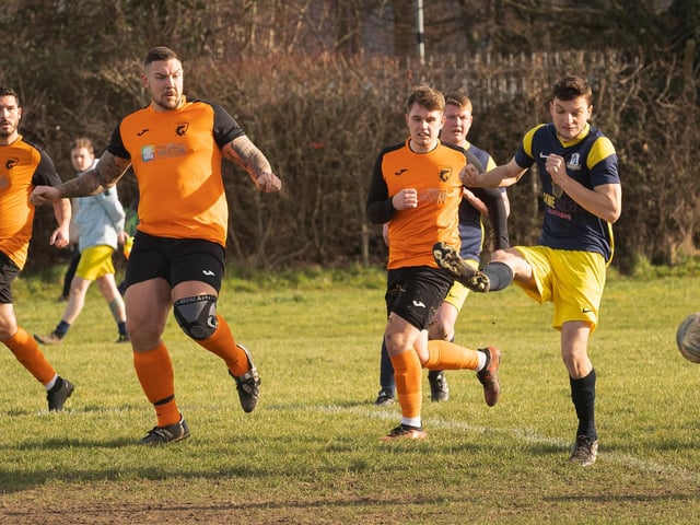 Pelham (blue & yellow) v AFC Farlington. Picture by Keith Woodland