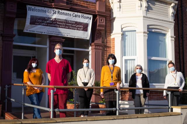 Staff Dorothy Kozma, Tom Loveday, Rita Carneiro, Jo Jackson, Angela Haines and Andrea Pattison outside St Ronans Care Home. Picture: Habibur Rahman