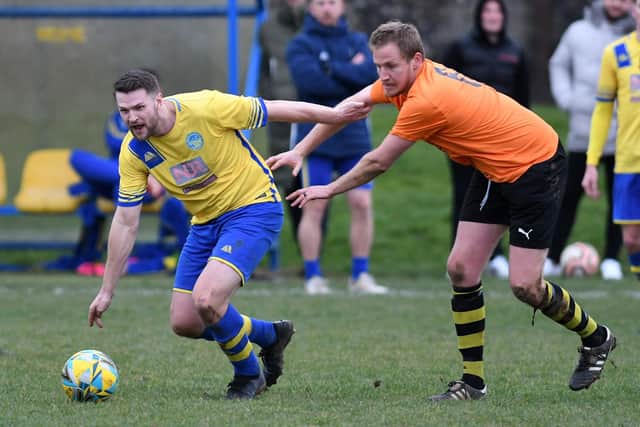 Meon Milton (yellow/blue) v Shanklin. Picture: Neil Marshall