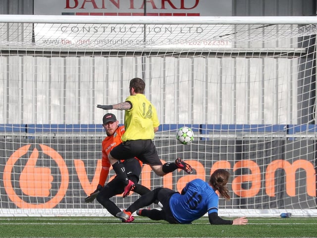 Freehouse (yellow) score their second goal. Picture: Stuart Martin