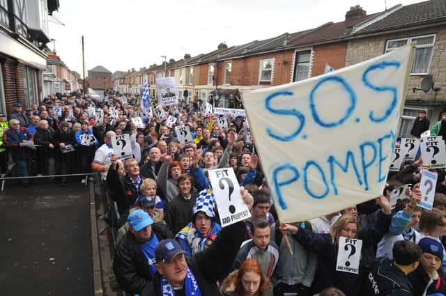 Pompey fans protest before the FA Cup fourth round clash with Sunderland in January 2010. Picture: Steve Reid