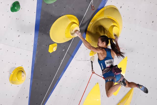 Akiyo Noguchi of Team Japan during the Sport Climbing Women's Combined Final on day fourteen of the Tokyo 2020 Olympic Games at Aomi Urban Sports Park. Photo by Maja Hitij/Getty Images