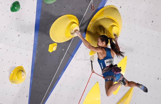 Akiyo Noguchi of Team Japan during the Sport Climbing Women's Combined Final on day fourteen of the Tokyo 2020 Olympic Games at Aomi Urban Sports Park. Photo by Maja Hitij/Getty Images
