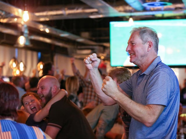 Fans watch Netherlands v England, UEFA Euros 2024 semi-final played in Dortmund, at Village Hotel, Lakeshore Drive, CoshamPicture: Chris  Moorhouse (100724-087)