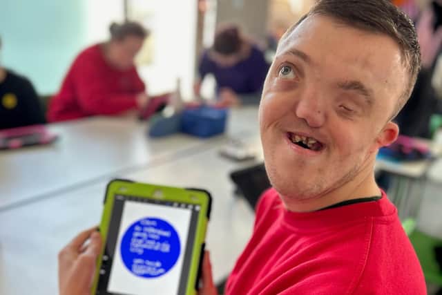 Cam making art on the iPad at Aspex Portsmouth.