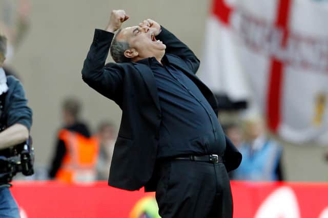 Avram Grant celebrates Pompey's victory over Tottenham in the 2010 FA Cup semi-fina. Picture: Allan Hutchings