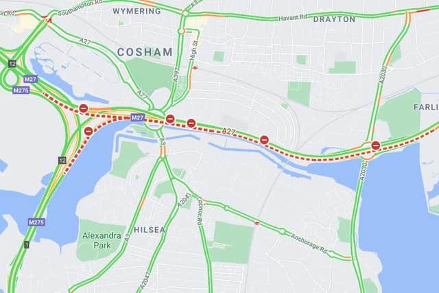 This is where A27 closure is taking place. Picture: Google Traffic