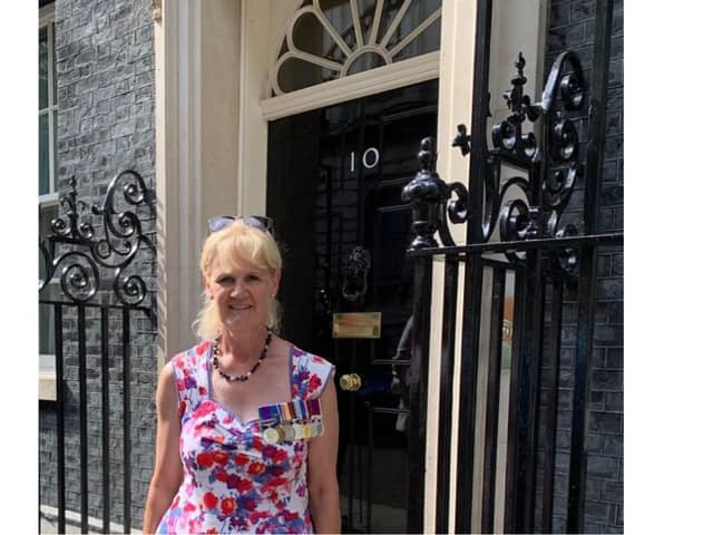 Helen Baker, from Waterlooville, is a retired lieutenant-colonel who spent twenty years in the Royal Army Medical Corps. She was invited to Downing Street as a representative of Help For Heroes.