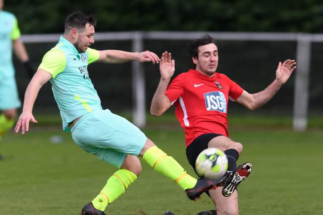 Curt Robbins, right, grabbed both Fareham Town goals in the win over Blackfield & Langley Picture: Keith Woodland (051220-69)