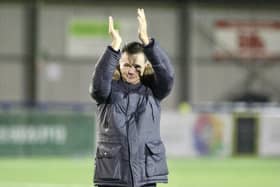 For the first time since March 7, Paul Doswell claps Hawks fans at Westleigh Park following the 3-1 win over Chelmsford. Pic: Kieron Louloudis