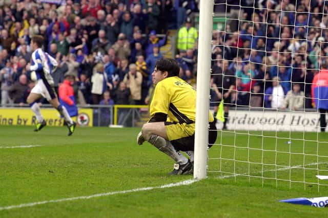 Andy Petterson is disappointed after being beaten by Blackburn in a 3-1 defeat in April 2001
