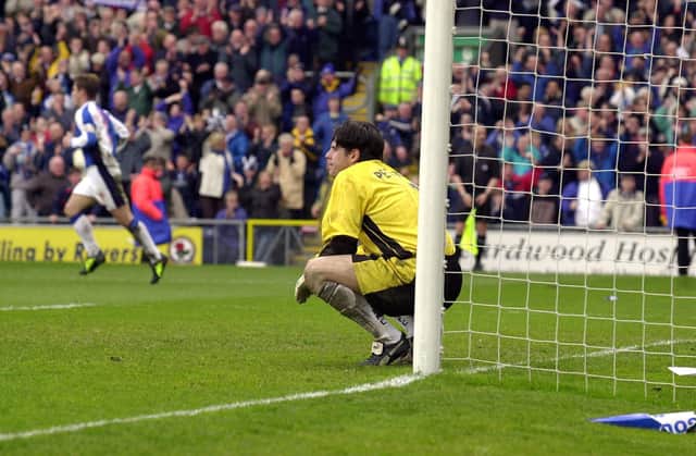 Andy Petterson is disappointed after being beaten by Blackburn in a 3-1 defeat in April 2001