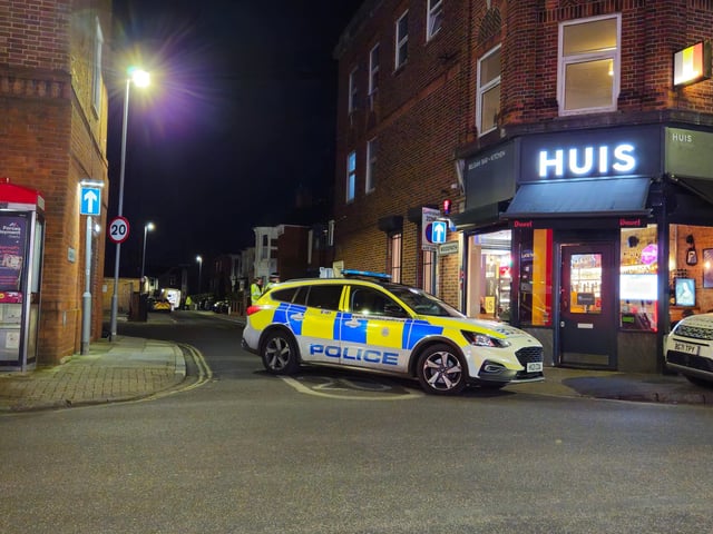 Police cars blocked off the entrance to Woodpath from Elm Grove on Saturday night while they dealt with the incident.