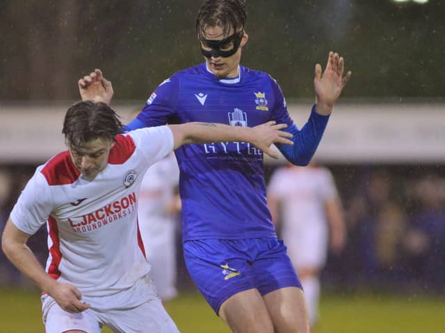 Baffins striker Tom Vincent, right, scored twice in a superb comeback win at Christchurch. Picture by Martyn White