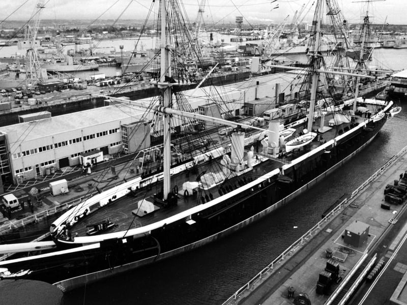 An aerial view of the HMS Warrior in the docks, 1994. The News PP5390