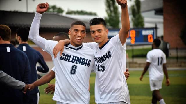Casey Bartlett-Scott, left, pictured during his first stint in America with Columbia College.