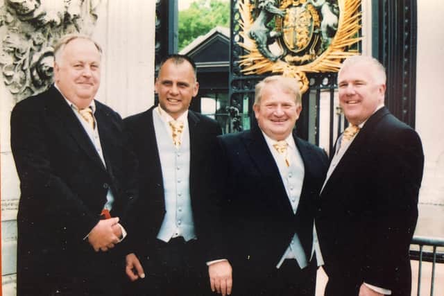From left - AFC Portchester quartet Colin Brans, Pete Stiles, Steve Woods and Jason Brooker at Buckingham Palace in June 2011 to collect the Queen's Award.