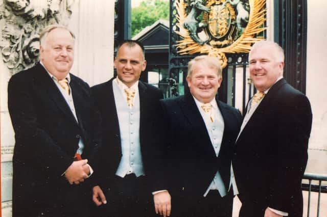 From left - AFC Portchester quartet Colin Brans, Pete Stiles, Steve Woods and Jason Brooker at Buckingham Palace in June 2011 to collect the Queen's Award.