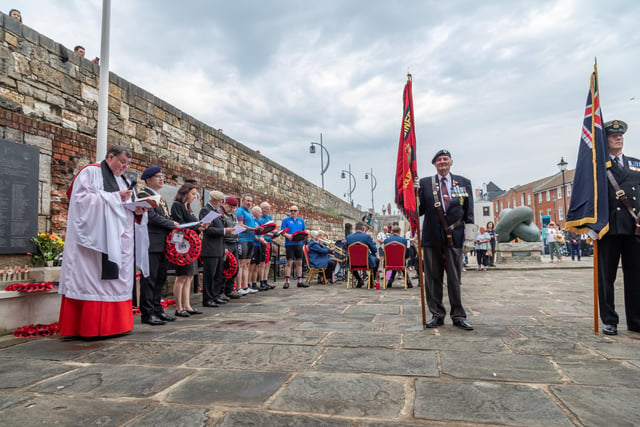 Father Bob White, vicar of St Mary's Church in Fratton, leading the Falklands Memorial Service at Old Portsmouth.