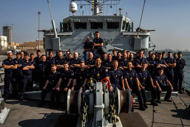 HMS Chiddingfold ship's company pictured in the Gulf