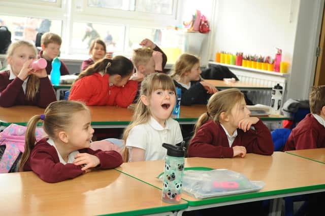 Kaitlin Bebington was very excited to be back at school.
Picture: Sarah Standing (080321-4518)