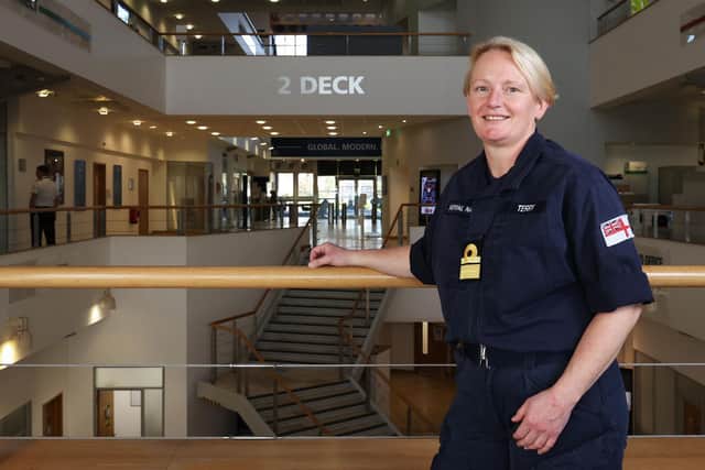 Rear Admiral Jude Terry inside Naval Command Headquarters at HMS Excellent