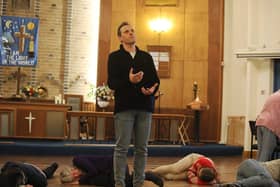 Neil Maddock acts as Jesus praying in the Garden of Gethsemane
