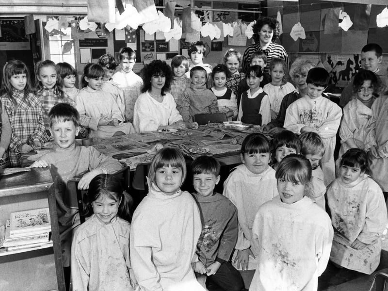 Mrs Jean Rhodes, Mrs Gwen Newton and the proud pupils of Westover First School. who have worked hard on their Australian Bicentenary project, 1987. The News PP5472