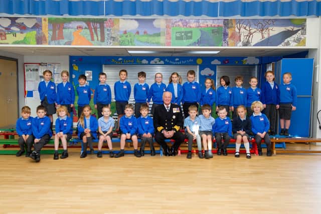 Surgeon Rear Admiral- Lionel Jarvis visit to Swanmore Primary School Church to formally thank the staff and school for its work through the COVID lockdown on Monday 11th October 2021

Picrured: Surgeon Rear Admiral- Lionel Jarvis with some of the Swanmore Priamary School pupils

Picture: Habibur Rahman