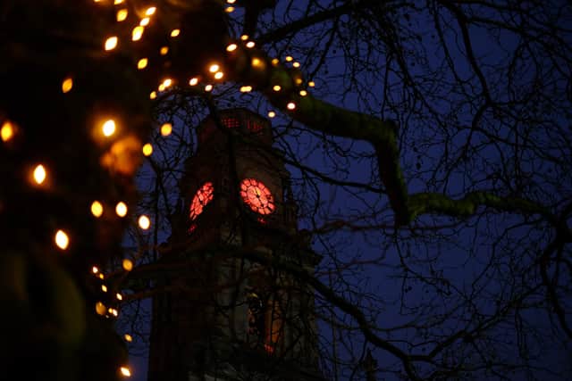 Portsmouth Guildhall clock tower has been lit up to commemorate the anniversary of the worst Blitz raid on Portsmouth in 1941. Picture: Portsmouth City Council