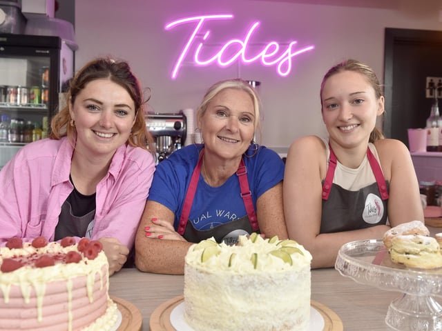Tides Cafe in Lower Quay, Fareham, has recently reopened after a refurbishment.   Pictured is: (l-r) Charlotte Coles, Jackie Tribbeck, owner, and Ellie Rice.  Picture: Sarah Standing (030924-808)