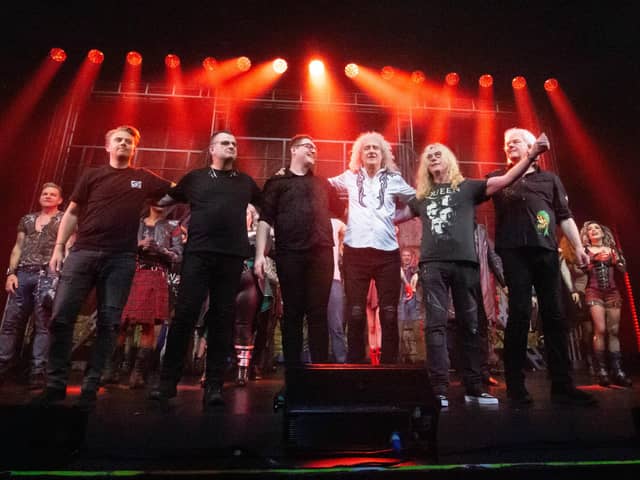 Pictured: Brian May on the stage with the rest of the We Will Rock You cast at The Kings
Picture: Habibur Rahman