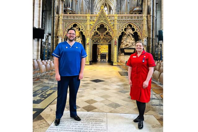Joshua Hammond and Lucy Lewis from Southern Health at Westminster Abbey for the Florence Nightingale service on May 11