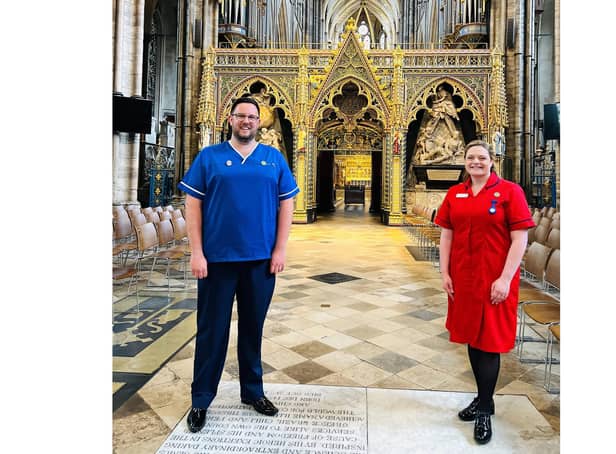 Joshua Hammond and Lucy Lewis from Southern Health at Westminster Abbey for the Florence Nightingale service on May 11
