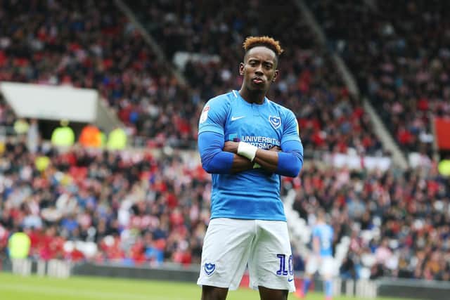 Jamal Lowe's celebrates his goal at Sunderland in April 2019 - which would prove to be his last for Pompey. Picture: Joe Pepler