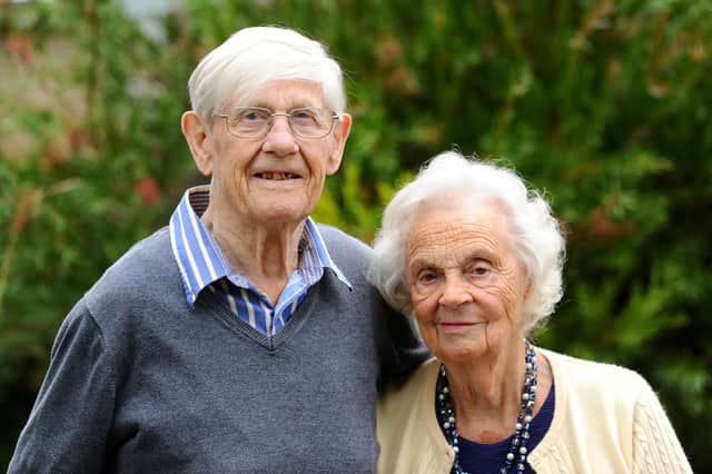 Joan Hiscutt and her husband Rob, from Emsworth, celebrate their platinum anniversary. Picture: Sarah Standing (090720-5438)