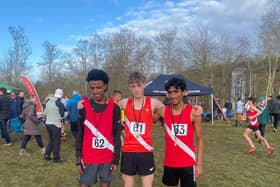 Intermediate boys podium. #61 Oakley Knipe 1st, #62 Hezbawi Tekeste 2nd, #63 Nirajkrishna Manokumar 3rd.