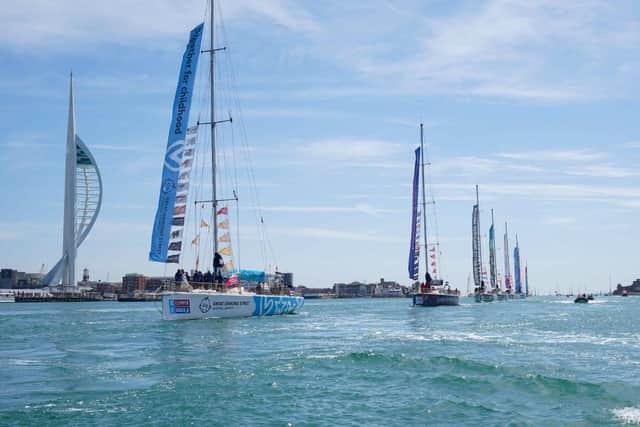 The Clipper Race fleet of ten identical yachts raced back into Portsmouth nearly a year after setting off