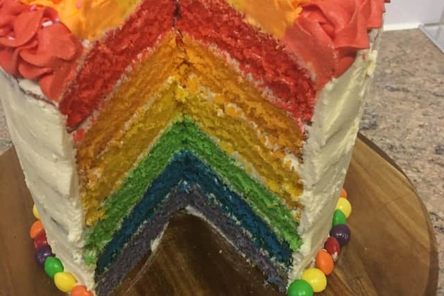 Brooke Smith's winning entry of a multilayered rainbow cake.