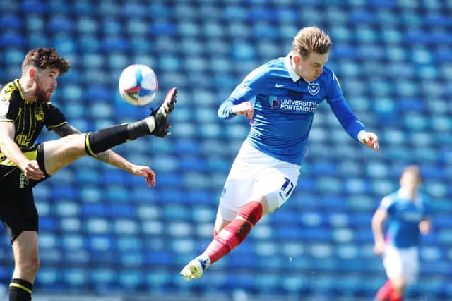 Ronan Curtis in the thick of the action during today's 1-0 victory over Bristol Rovers. Picture: Joe Pepler