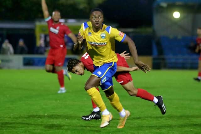 Kyal Williams in action for Gosport against Harrow last night. Picture by Tom Phillips