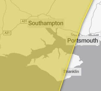 A yellow weather warning is in place over Fareham, with strong winds and periods of rain impacting Portsmouth and the surrounding area. Picture: Met Office.