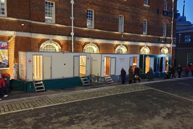 The stolen Convenient Hire Limited toilet blocks at Portsmouth Historic Dockyard for Victorian Christmas Festival. Picture: Convenient Hire Limited