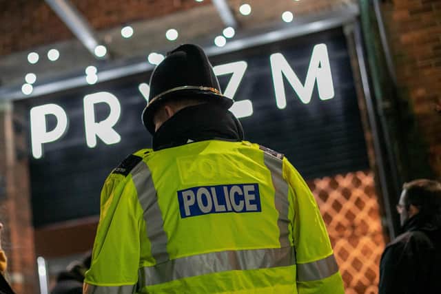 Five women were sexually assaulted inside Pryzm nightclub on Easter Monday. Pictured: A police officer outside the nightclub on December 17, 2022. Picture: Habibur Rahman
