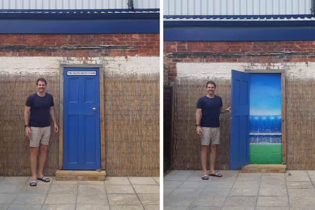 Steven Bantock, of Carisbrooke Road, has created his own 'secret entrance' to Fratton Park at the bottom of his garden called The South South Stand
