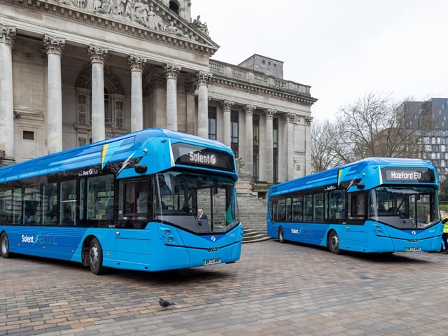 The new electric buses being shown in Guildhall Square. Picture: Mike Cooter (110324)